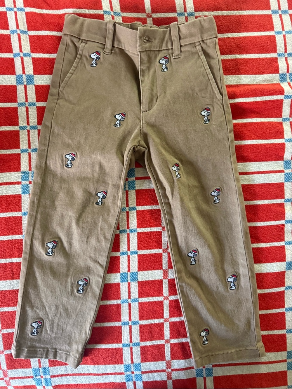 Janie and Jack 3T Snoopy Holiday Embroidered Khaki